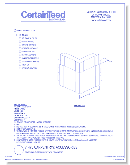 Vinyl Carpentry® Accessories: Traditional Supercorner™ With Foam Insert