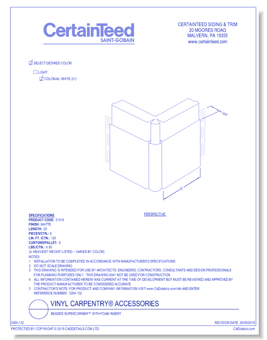 Vinyl Carpentry® Accessories: Beaded Supercorner™ With Foam Insert