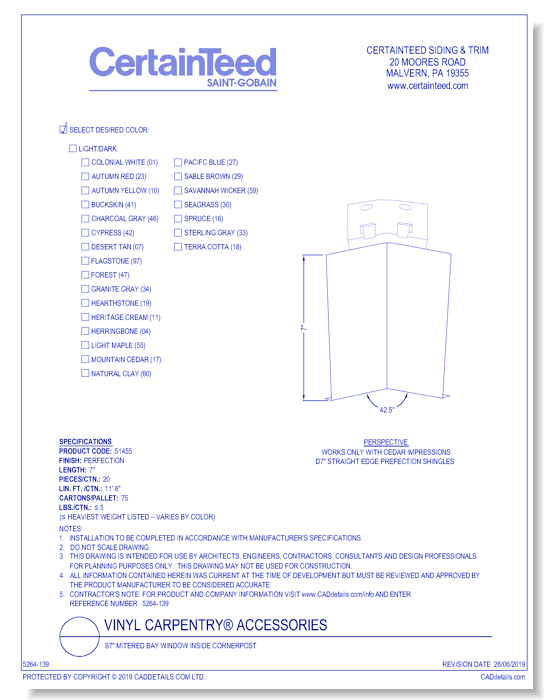 Vinyl Carpentry® Accessories: S7" Mitered Bay Window Inside Cornerpost
