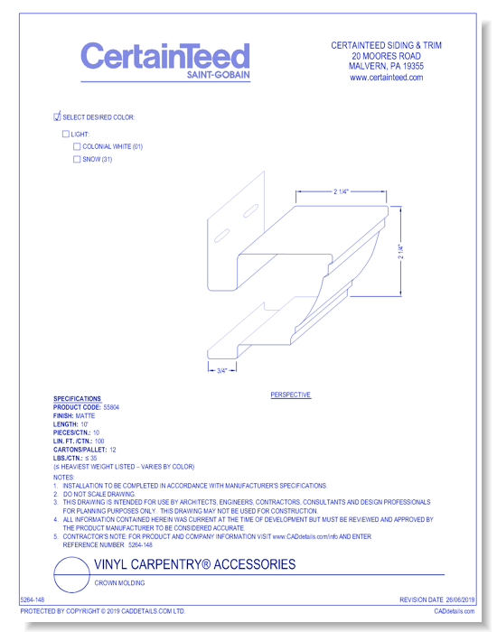Vinyl Carpentry® Accessories: Crown Molding