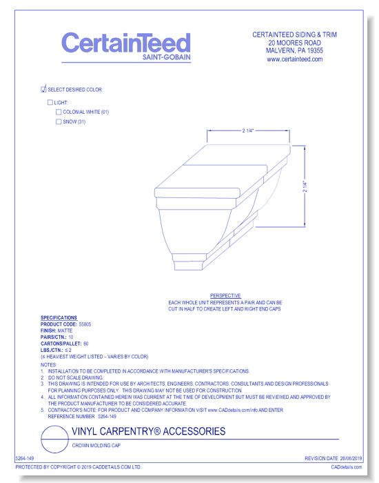 Vinyl Carpentry® Accessories: Crown Molding Cap
