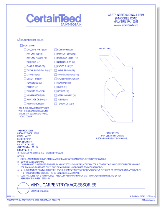 Vinyl Carpentry® Accessories: Cornice Molding