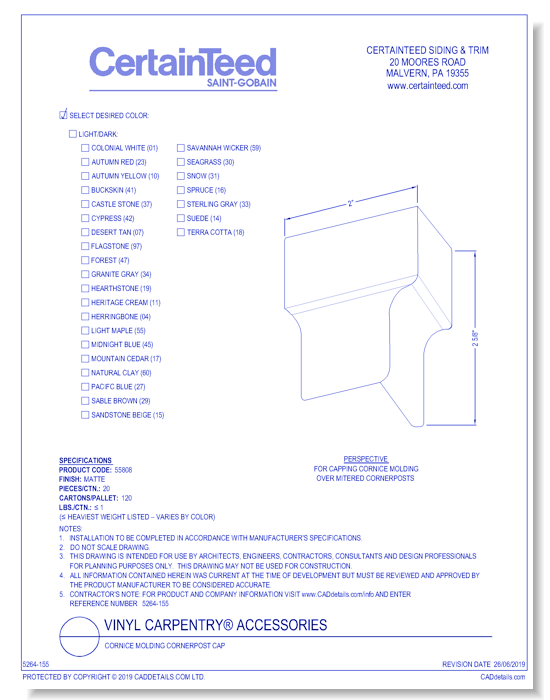Vinyl Carpentry® Accessories: Cornice Molding Cornerpost Cap