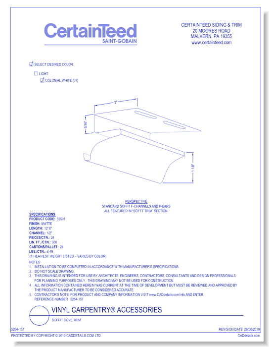 Vinyl Carpentry® Accessories: Soffit Cove Trim