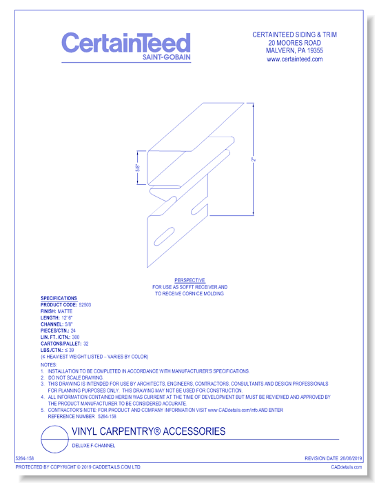Vinyl Carpentry® Accessories: Deluxe F-Channel