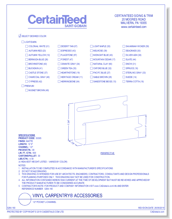 Vinyl Carpentry® Accessories: 1/2" Pocket J-Channel
