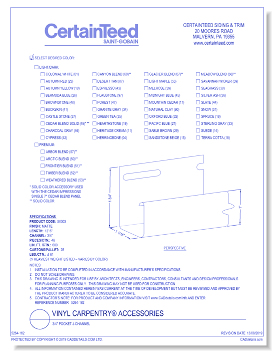 Vinyl Carpentry® Accessories: 3/4" Pocket J-Channel