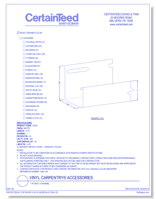 Vinyl Carpentry® Accessories: 1" Pocket J-Channel