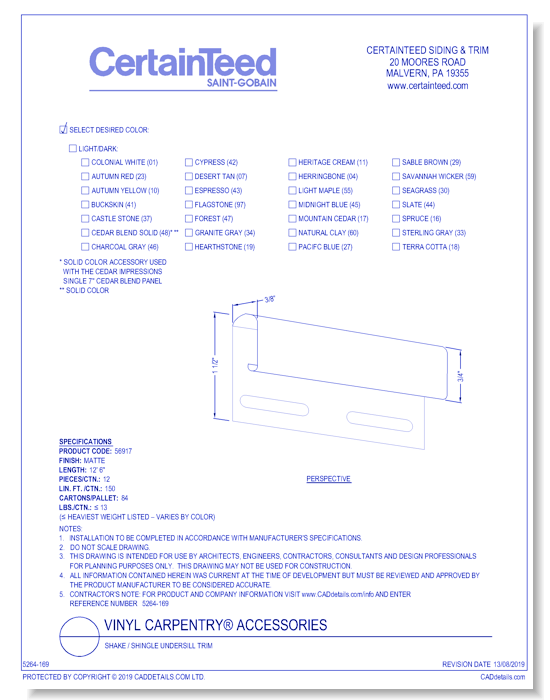 Vinyl Carpentry® Accessories: Shake / Shingle Undersill Trim