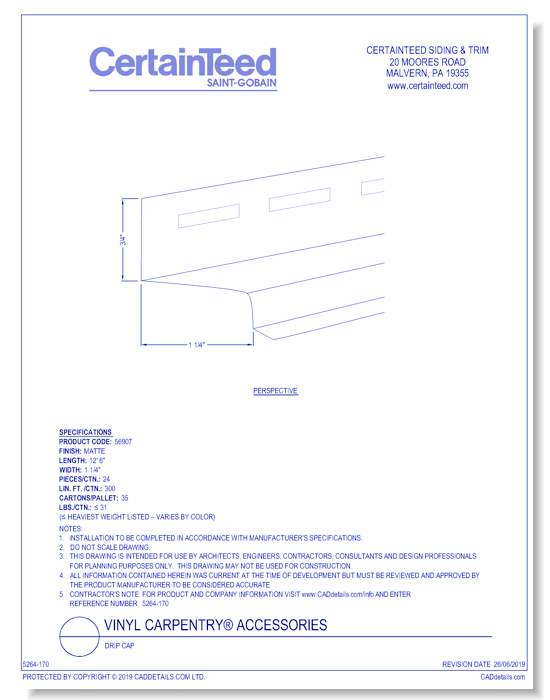 Vinyl Carpentry® Accessories: Drip Cap