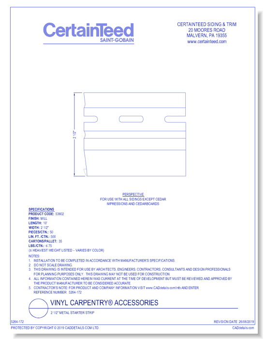 Vinyl Carpentry® Accessories: 2 1/2" Metal Starter Strip