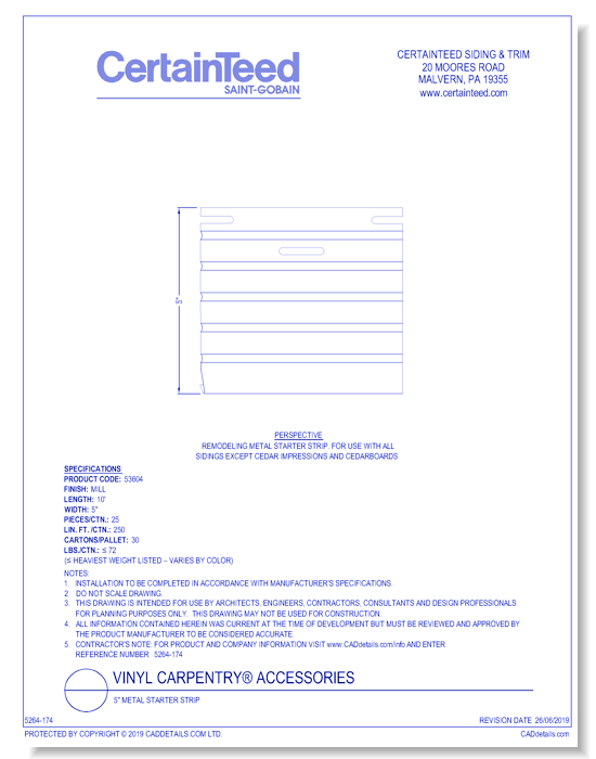 Vinyl Carpentry® Accessories: 5" Metal Starter Strip