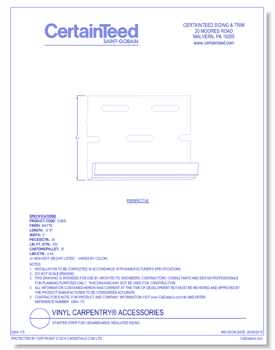 Vinyl Carpentry® Accessories: Starter Strip for Cedarboards Insulated Siding