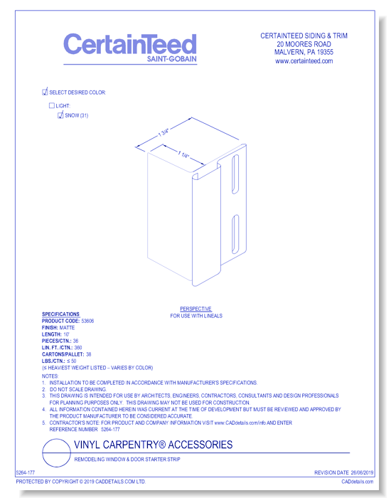 Vinyl Carpentry® Accessories: Remodeling Window & Door Starter Strip
