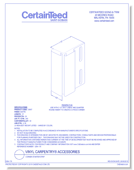 Vinyl Carpentry® Accessories: Corner Starter Strip