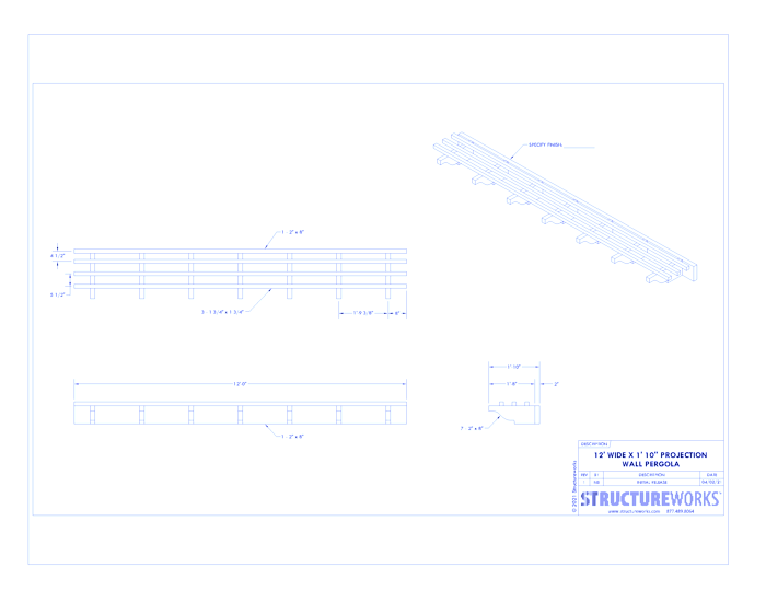 Fiberglass Wall Pergola: 12' W x 1' 10" P Fiberglass Wall Pergola