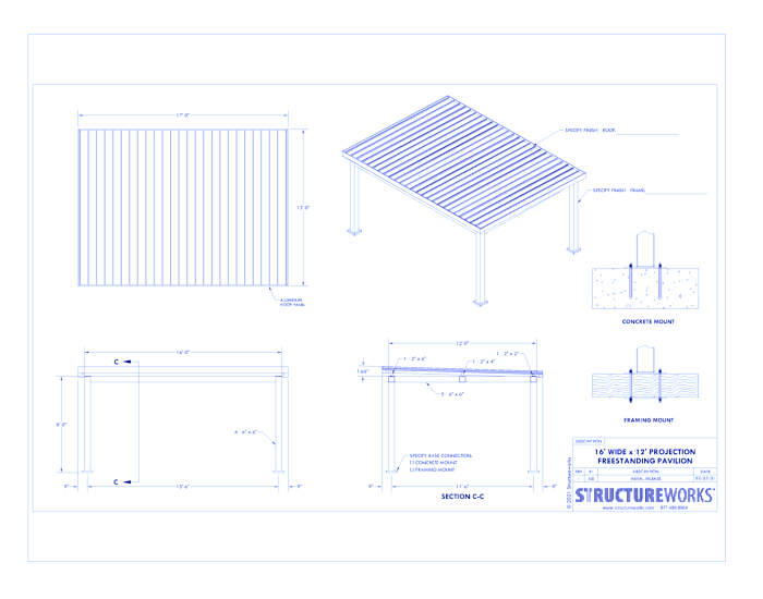 Trex Pergola Pavilion: 16' W x 12' P Freestanding Trex Pergola Pavilion