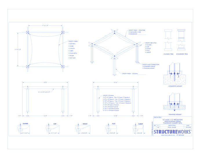 Trex Pergola Vision: 12' W x 12' P Freestanding Trex Pergola Vision - Tensioned Canopy