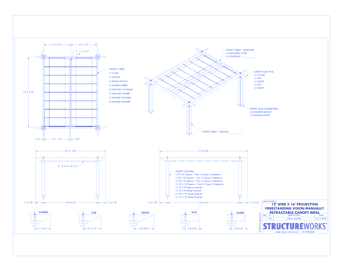 Trex Pergola Vision: 12' W x 16' P Freestanding Trex Pergola Vision - Manually Retractable Canopy