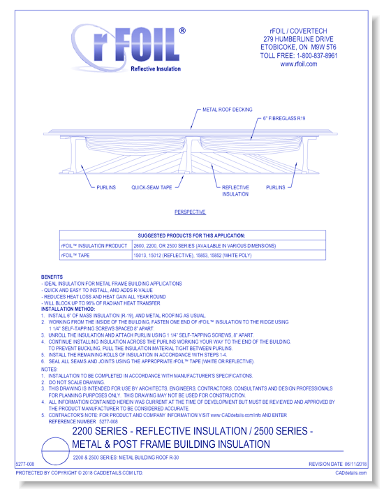 2200 & 2500 Series: Metal Building Roof R-30