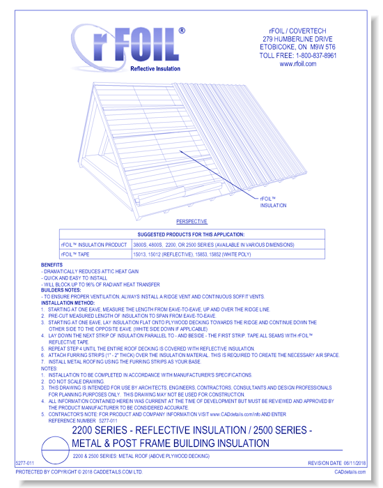 2200 & 2500 Series: Metal Roof (Above Plywood Decking)