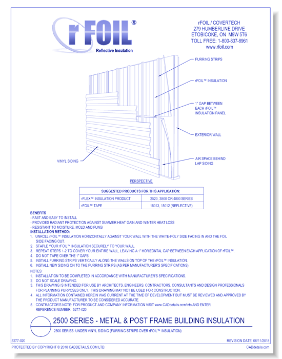 2500 Series: Under Vinyl Siding (Furring Strips Over rFOIL Insulation)