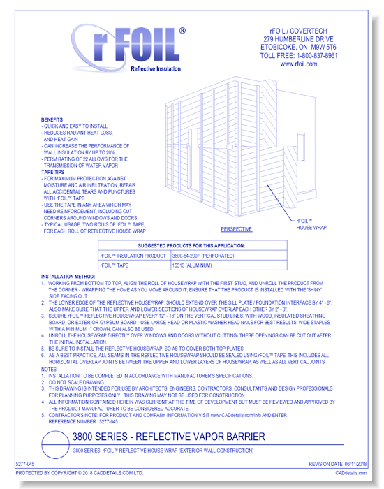 3800 Series: rFOIL Reflective House Wrap (Exterior Wall Construction)