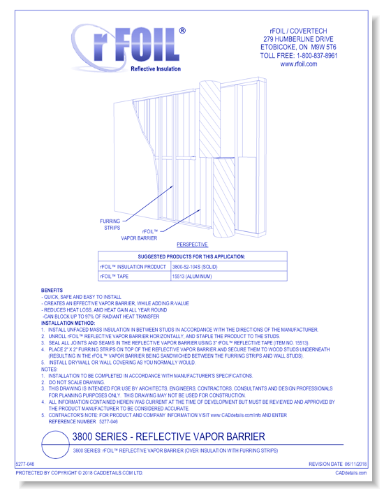 3800 Series: rFOIL Reflective Vapor Barrier (Over Insulation with Furring Strips)