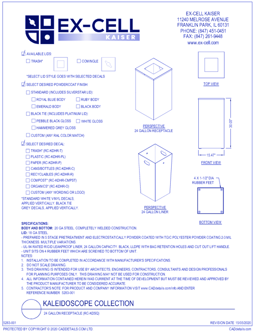 Kaleidoscope Collection: 24 Gallon Receptacle (RC-KDSQ)