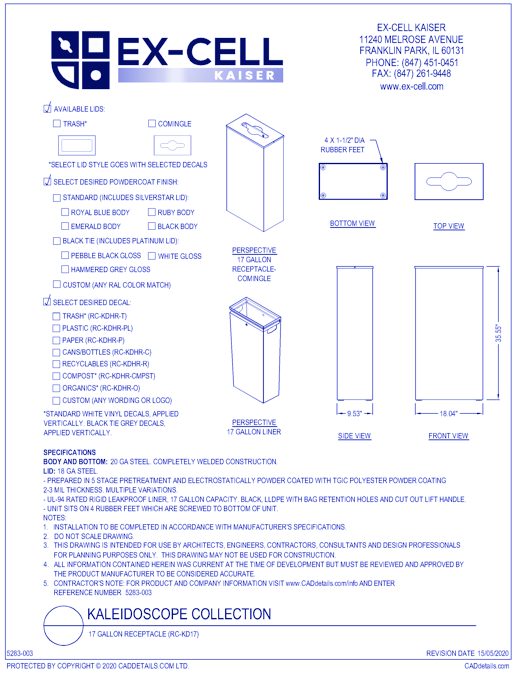 Kaleidoscope XL Series: 17 Gallon Receptacle (RC-KD17)