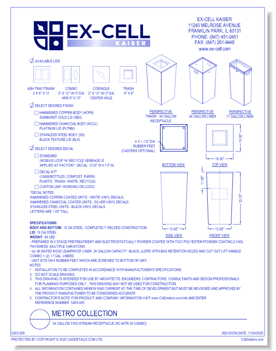 Metro Companion XL: 34 Gallon Two-Stream Receptacle (RC-MTR-34 COMBO)