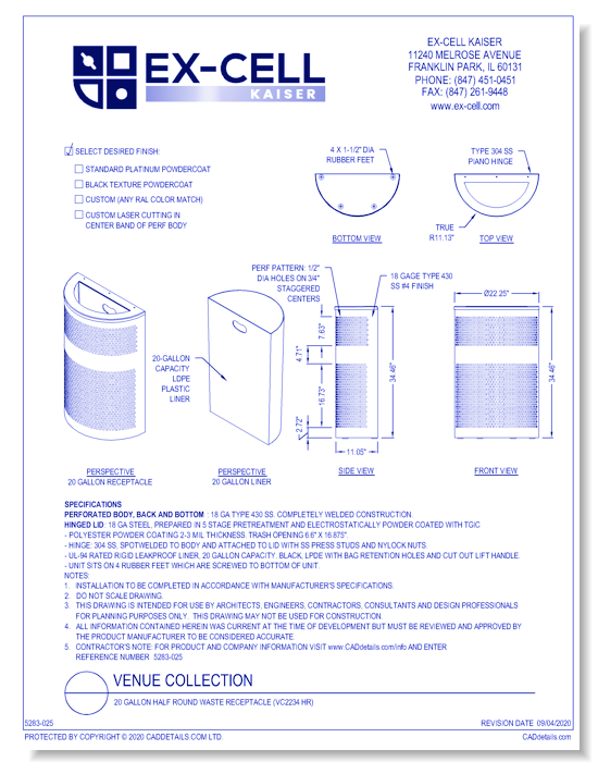 Venue Collection: 20 Gallon Half-Round Waste Receptacle (VC2234 HR)