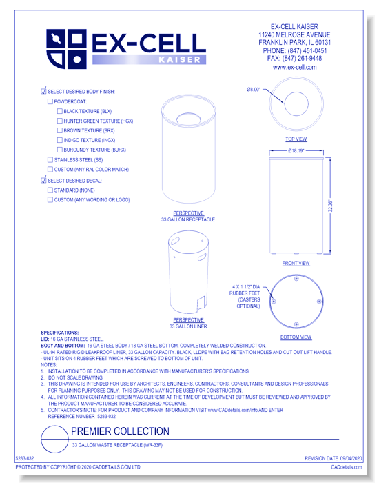 Premier Collection: 33 Gallon Waste Receptacle (WR-33F)