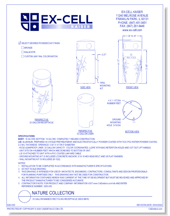 Nature Collection: 33 Gallon Bamboo Recycling Receptacle (NS33 BB R)