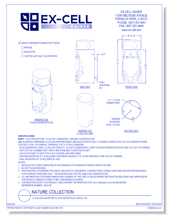 Nature Collection: 33 Gallon Leaves Recycling Receptacle (NS33 LV R)