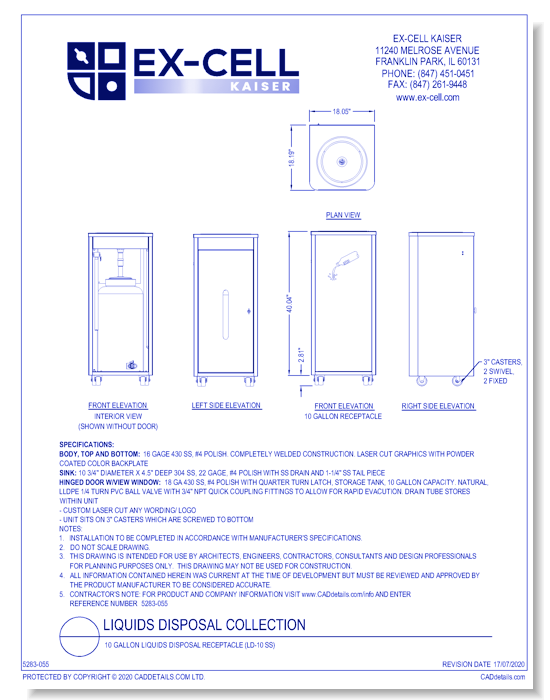 10 Gallon Liquids Disposal Receptacle (LD-10 SS)