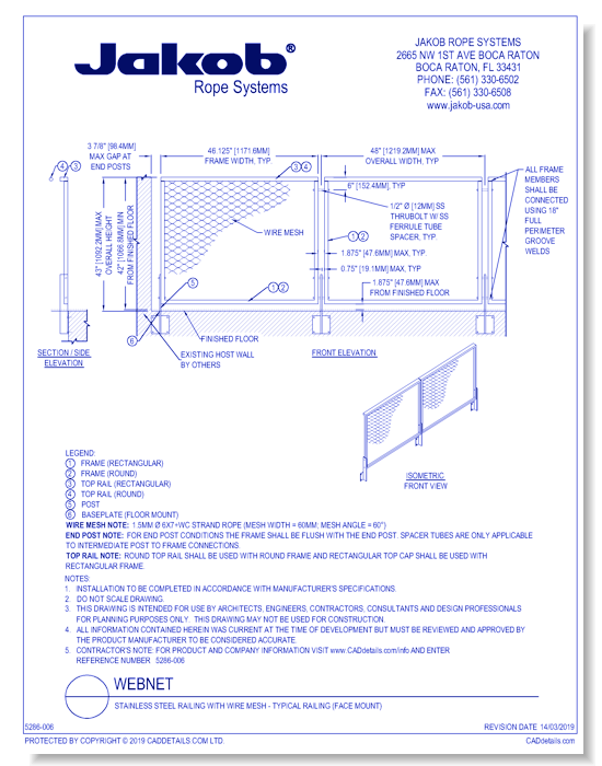 WebNet: Stainless Steel Railing with Wire Mesh - Typical Railing (Face Mount)
