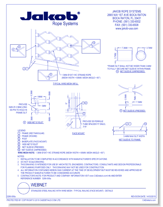 WebNet: Stainless Steel Railing with Wire Mesh - Typical Railing (Face Mount) - Details