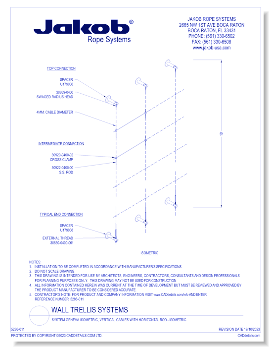Wall Trellis Systems: System Geneva Isometric, Vertical Cables with Horizontal Rod – Isometric