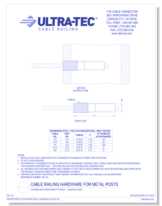 Swaged Non-Tensioning Fittings — Swaging Stud