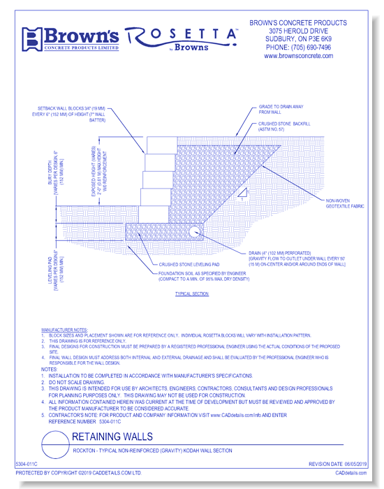 Retaining Walls: Rockton - Typical Non-Reinforced (Gravity) Kodah Wall Section
