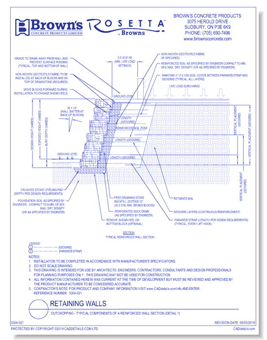 Retaining Walls: Outcropping - Typical Components of a Reinforced Wall Section (Detail 1)