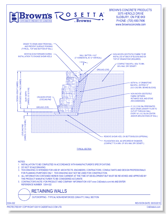 Retaining Walls: Outcropping - Typical Non-Reinforced (Gravity) Wall Section