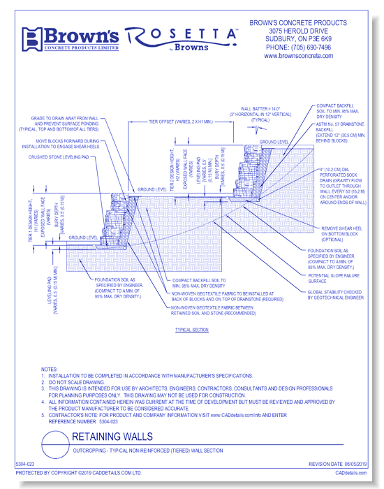 Retaining Walls: Outcropping - Typical Non-Reinforced (Tiered) Wall Section