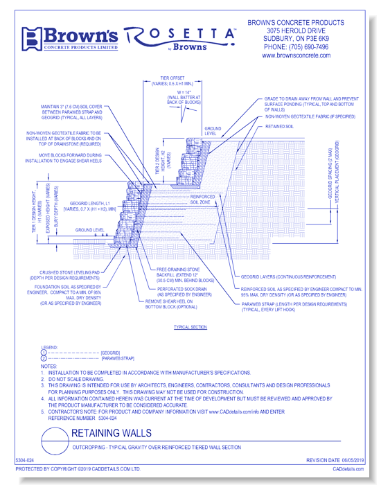 Retaining Walls: Outcropping - Typical Gravity Over Reinforced Tiered Wall Section
