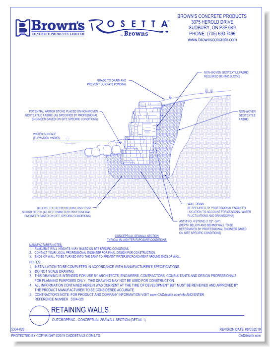 Retaining Walls: Outcropping - Conceptual Seawall Section (Detail 1)