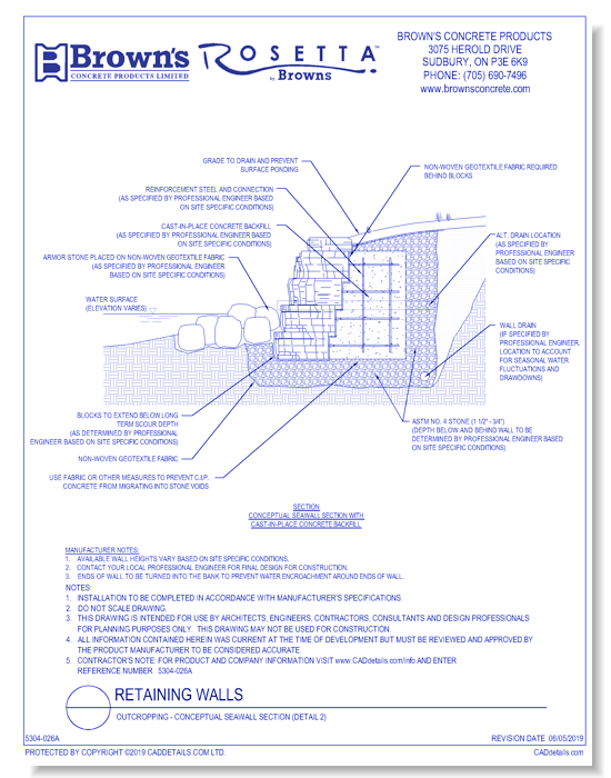 Retaining Walls: Outcropping - Conceptual Seawall Section (Detail 2)