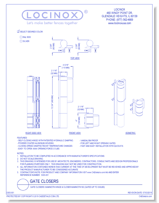 Gate Closers: Mammoth Hinge & Closer MAMMOTH180 (Gates up to 330lbs)