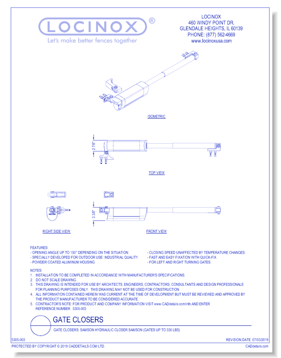 Gate Closers: Samson Hydraulic Closer SAMSON (Gates up to 330 lbs)
