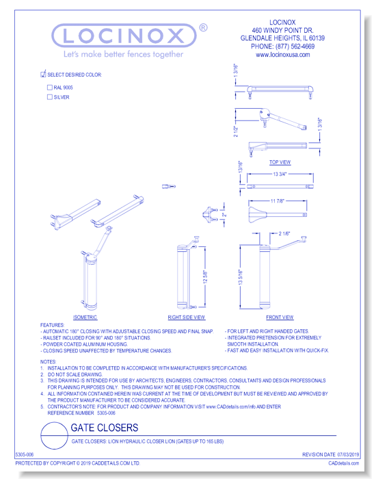 Gate Closers: Lion Hydraulic Closer LION (Gates up to 165 lbs)